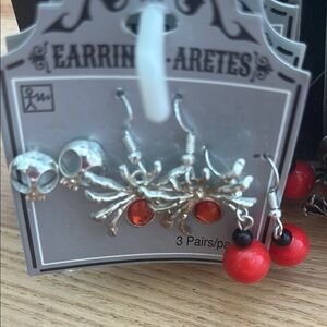 Elegant Silver and Red Earrings Set
